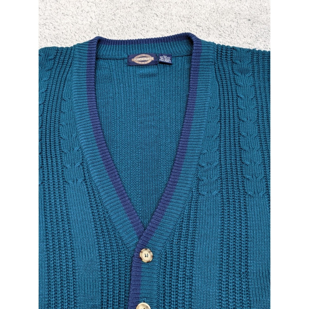 Towncraft Cardigan Sweater Knit Teal‎ Blue MT Tall 38–40 Grandpa Core Y2K Soft - Picture 4 of 12
